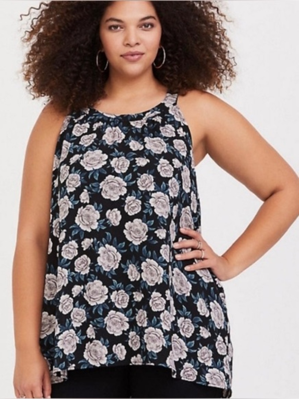 Torrid Black Floral High Neck Top Sleeveless Blouse